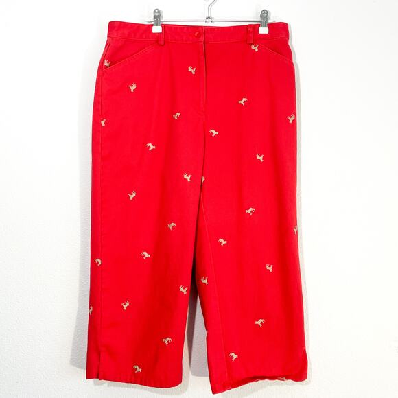 L.L. Bean Cropped Pants Womens 16 Embroidered Dogs Casual Capri Cotton Summer - Picture 1 of 5